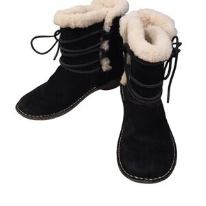 UGG Original Black Leather Sheepskin Boots Shoes 7.